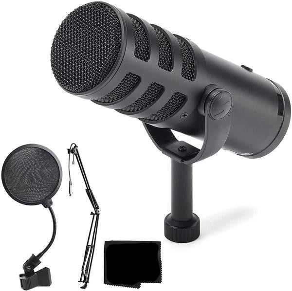 Samson Q2U Black Handheld Dynamic USB Microphone with Boom Arm and Pop  Filter 