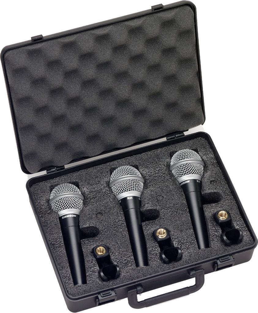 Samson R21 3-Pack Dynamic Vocal Cardioid Handheld Microphones+Mic Clips+Case