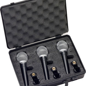 3-Pack Dynamic Vocal Cardioid Handheld Microphones+Mic Clips+Case