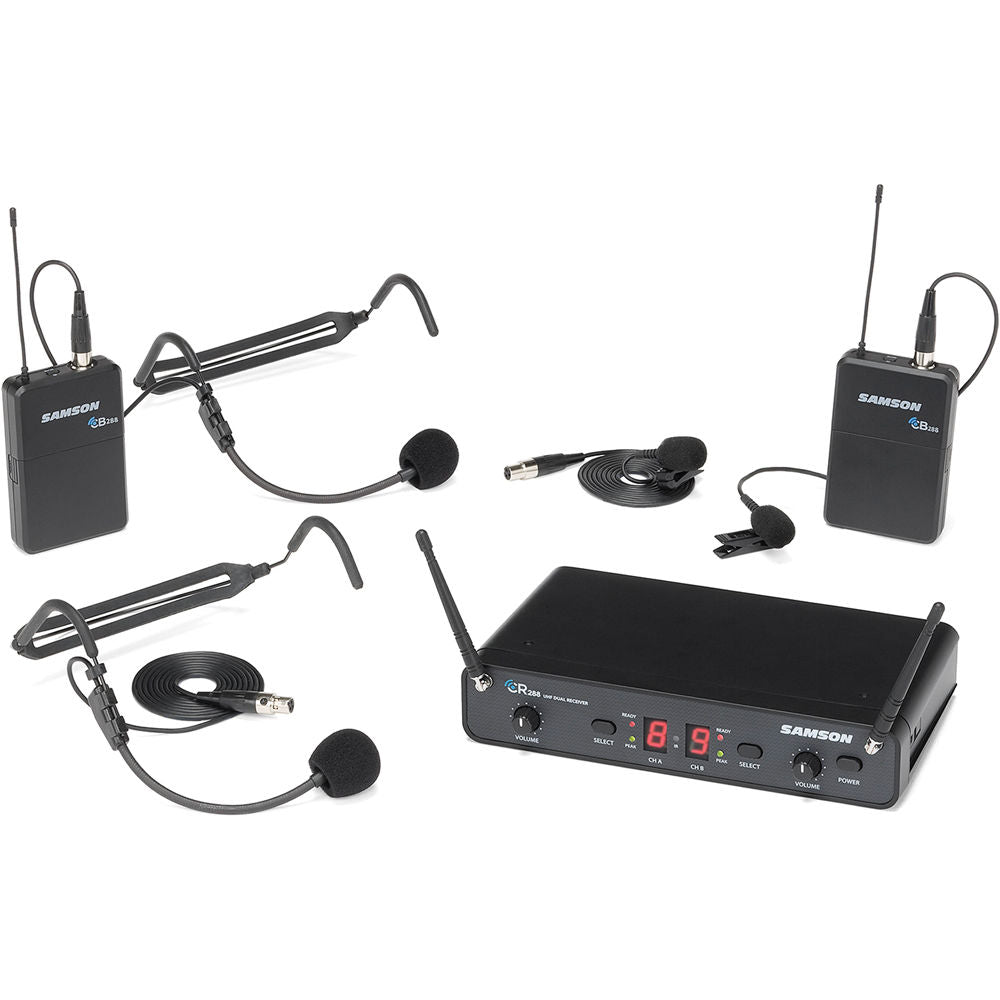 Samson SWC288PRES-H Presentation Dual-Channel Wireless Microphone System with 2 Headset Mics & 2 Lav Mics