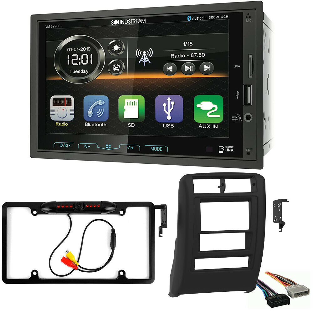 SoundStream VM-622HB Mechless Bluetooth Car Audio & 95-6554B 70-1817 Double DIN Installation Kit & Harness for 1997-2001 Jeep Cherokee