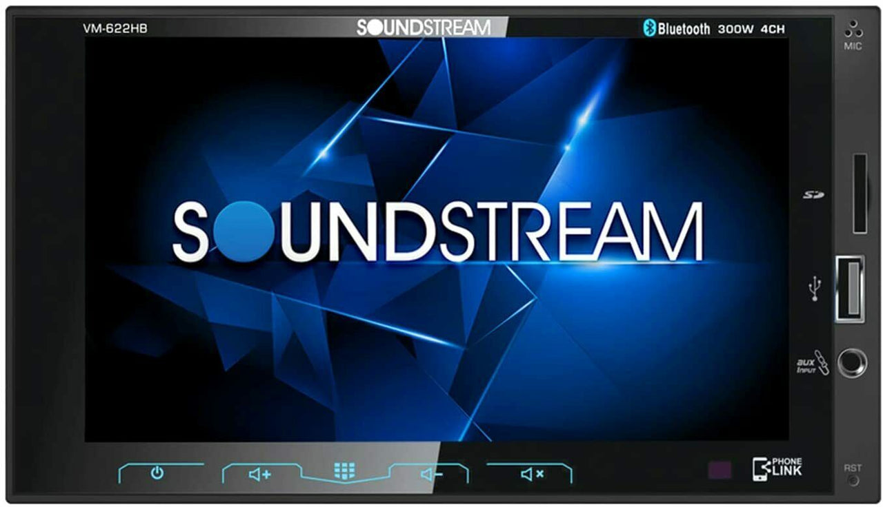 Soundstream VM-622HB 6.2 Inch Touchscreen Mechless Double DIN Bluetooth Car Audio