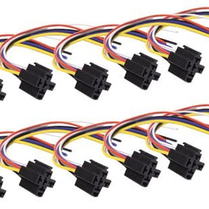 10-pack of 5-wire relay sockets with wires for Bosch style relay connections.