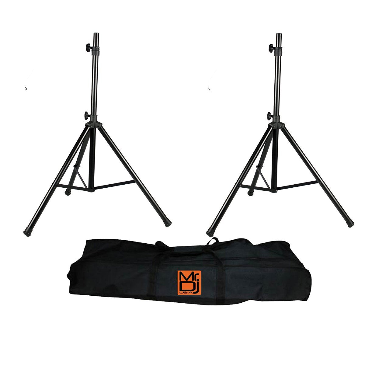 MR DJ SS650PKG Speaker Stand with Road Carrying Bag <br/> Universal Black Heavy Duty Folding Tripod PRO PA DJ Home On Stage Speaker Stand Mount Holder with Road Carrying Bag