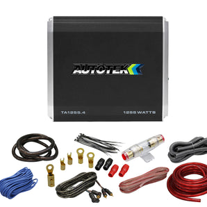 Autotek TA-1255.4 1200 Watt 4 Channel High-Performance Car Audio Amplifier with Absolute KIT4 4 Gauge Amp Kit