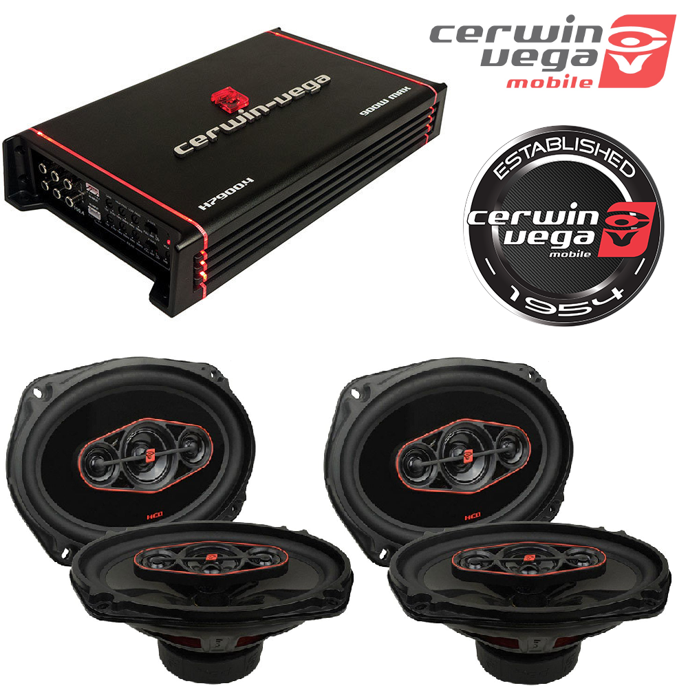Cerwin Vega H800.4 HED Amplifier, 4 Channels, 1600W Max with 2 Pair H7694 HED Series 6.9'' 420W 4-Way Speakers
