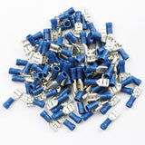 A pile of blue female quick disconnects and connectors suitable for 16/14 gauge wiring.
